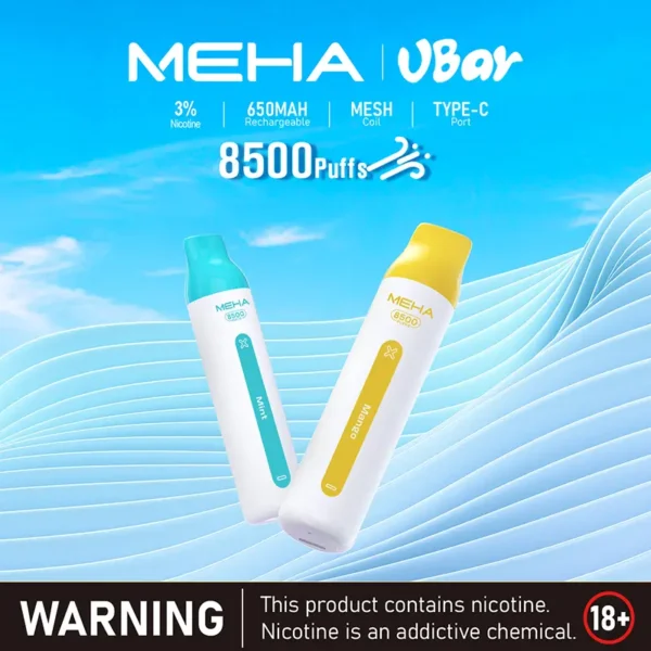 MEHA VBar 魅嗨 小白條 8500口 拋棄式電子煙｜冰爽水果系列清涼入喉 3% 尼古丁鹽黃金配方 650mAh 大電量可充電設計