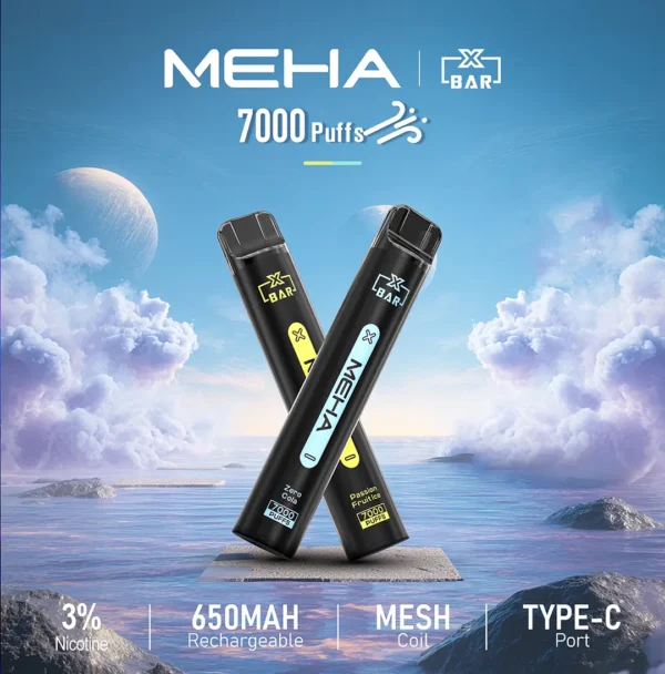 MEHA XBAR 魅嗨 小黑條 7000口 抛棄式電子煙｜Mesh芯爆發力強 3%尼古丁鹽黃金配方 極強冰感體驗 650mAh大電量可充電長效續航