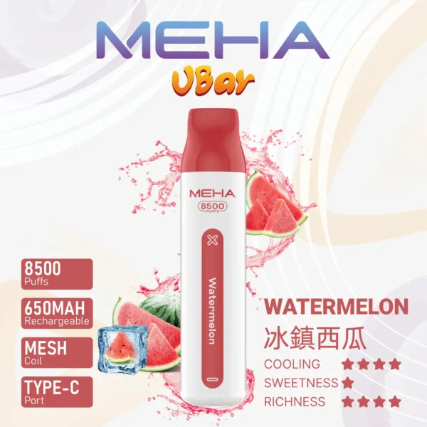 MEHA VBar 魅嗨 小白條 8500口 拋棄式電子煙｜冰爽水果系列清涼入喉 3% 尼古丁鹽黃金配方 650mAh 大電量可充電設計