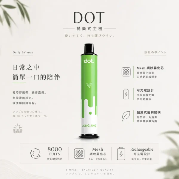 ChatGPT-Image-2026年8月22日-下午06_11_21.webp DOT PLUS 佩特里 8000口 抛棄式電子煙|冰感水果系列清爽入喉 Mesh 網狀霧化芯穩定輸出 可充電式拋棄式設計