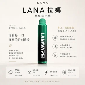 ChatGPT-Image-2026年8月23日-下午04_28_25.webp LANA ZOLT 8000口 抛棄式電子煙|15ml煙油 冰感水果系列清爽入喉 Mesh網狀霧化芯爆發力強 可充電式設計