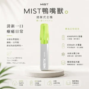 Mist X 鴨嘴獸 6500口 抛棄式電子煙｜550mAh大電量可充電續航 2%尼古丁鹽 冰爽水果口味清涼入喉 獨家萌系外觀
