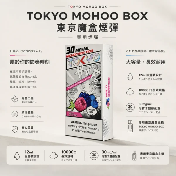 【買三盒煙彈加150贈主機】TOKYO MOHOO BOX 東京魔盒 10000口煙彈｜12ml巨量裝 30mg/ml尼古丁鹽 專用魔盒主機