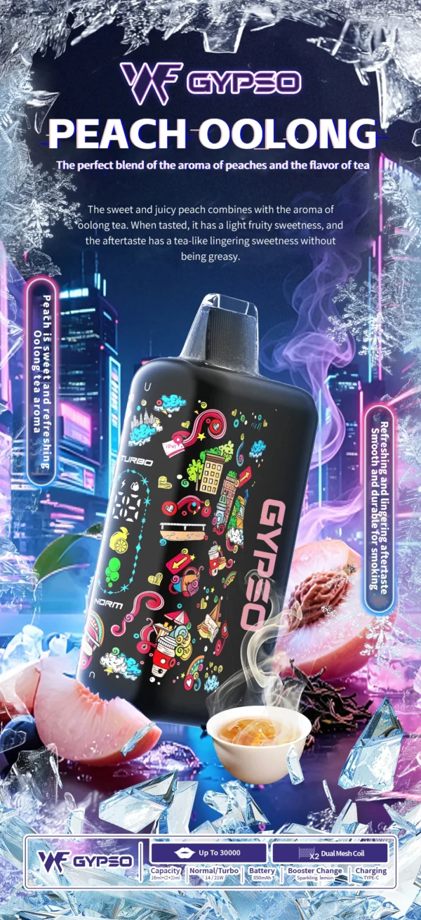 GYPSO滿天星30000口抛棄式電子煙-10.webp GYPSO 滿天星 30000口|14W-21W雙模式 Dual Mesh雙網芯 18ml油艙 850mAh Type-C
