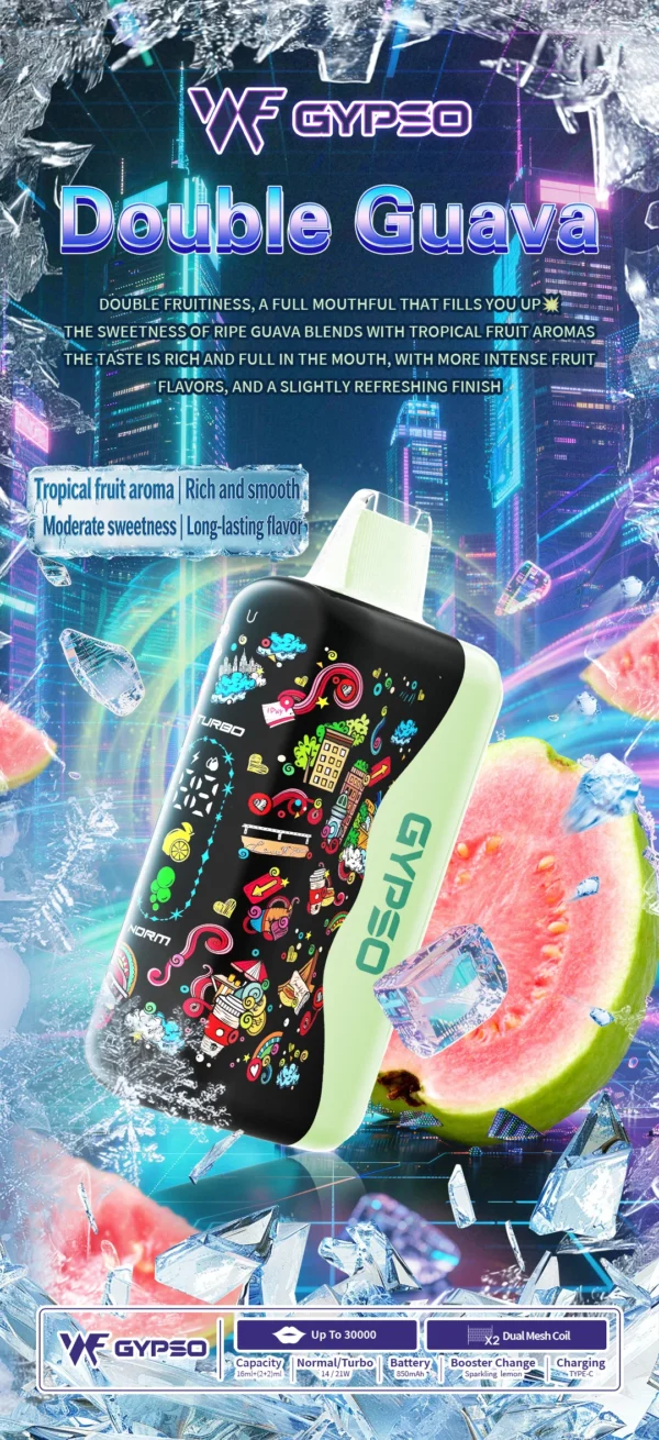 GYPSO滿天星30000口抛棄式電子煙-11.webp GYPSO 滿天星 30000口|14W-21W雙模式 Dual Mesh雙網芯 18ml油艙 850mAh Type-C