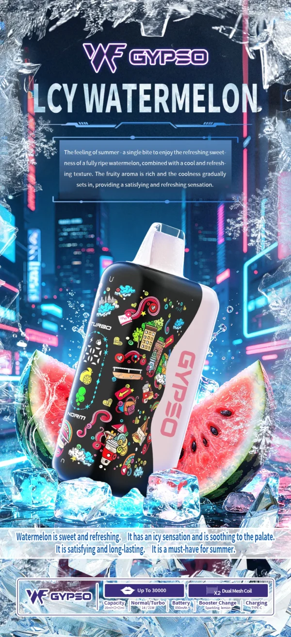 GYPSO滿天星30000口抛棄式電子煙-8.webp GYPSO 滿天星 30000口|14W-21W雙模式 Dual Mesh雙網芯 18ml油艙 850mAh Type-C