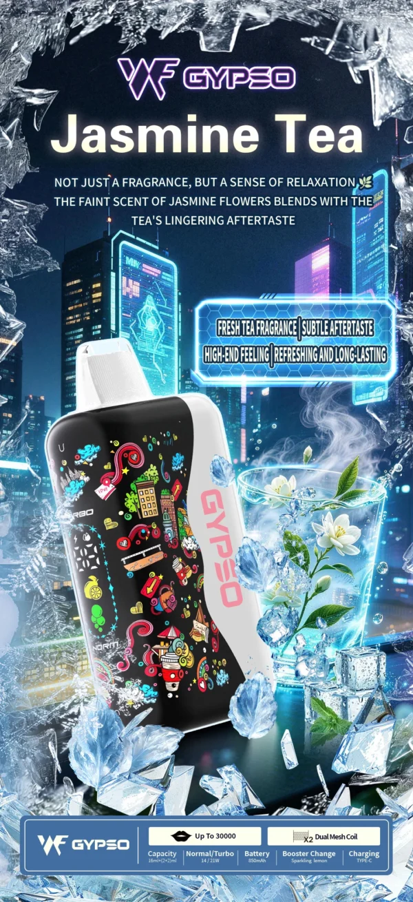 GYPSO滿天星30000口抛棄式電子煙-9.webp GYPSO 滿天星 30000口|14W-21W雙模式 Dual Mesh雙網芯 18ml油艙 850mAh Type-C
