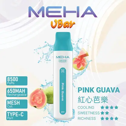 MEHA VBar 魅嗨 小白條 8500口 拋棄式電子煙｜冰爽水果系列清涼入喉 3% 尼古丁鹽黃金配方 650mAh 大電量可充電設計