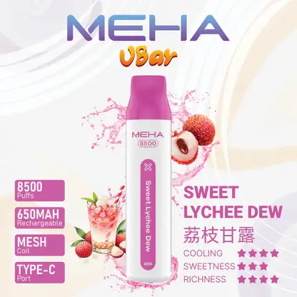 MEHA VBar 魅嗨 小白條 8500口 拋棄式電子煙｜冰爽水果系列清涼入喉 3% 尼古丁鹽黃金配方 650mAh 大電量可充電設計
