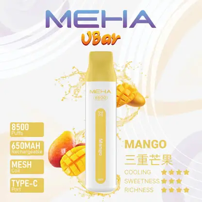 MEHA VBar 魅嗨 小白條 8500口 拋棄式電子煙｜冰爽水果系列清涼入喉 3% 尼古丁鹽黃金配方 650mAh 大電量可充電設計