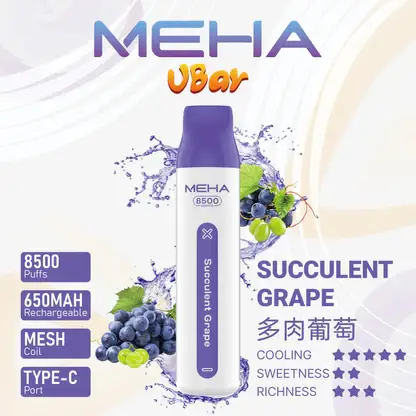 MEHA VBar 魅嗨 小白條 8500口 拋棄式電子煙｜冰爽水果系列清涼入喉 3% 尼古丁鹽黃金配方 650mAh 大電量可充電設計