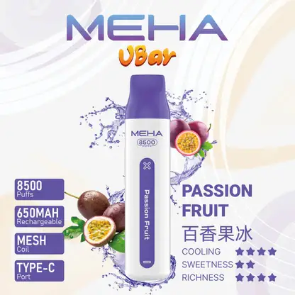 MEHA VBar 魅嗨 小白條 8500口 拋棄式電子煙｜冰爽水果系列清涼入喉 3% 尼古丁鹽黃金配方 650mAh 大電量可充電設計