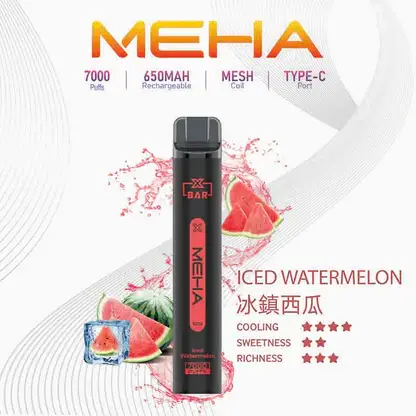MEHA XBAR 魅嗨 小黑條 7000口 抛棄式電子煙｜Mesh芯爆發力強 3%尼古丁鹽黃金配方 極強冰感體驗 650mAh大電量可充電長效續航