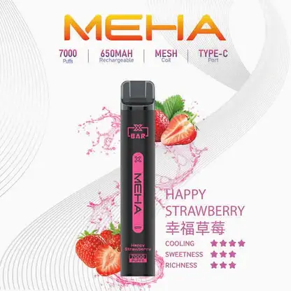 MEHA XBAR 魅嗨 小黑條 7000口 抛棄式電子煙｜Mesh芯爆發力強 3%尼古丁鹽黃金配方 極強冰感體驗 650mAh大電量可充電長效續航