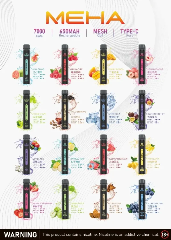 MEHA XBAR 魅嗨 小黑條 7000口 抛棄式電子煙｜Mesh芯爆發力強 3%尼古丁鹽黃金配方 極強冰感體驗 650mAh大電量可充電長效續航